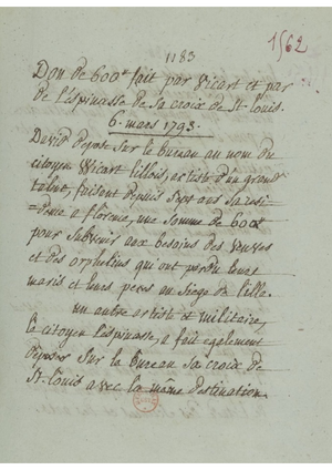 Zoom du manuscrit du don de Wicar